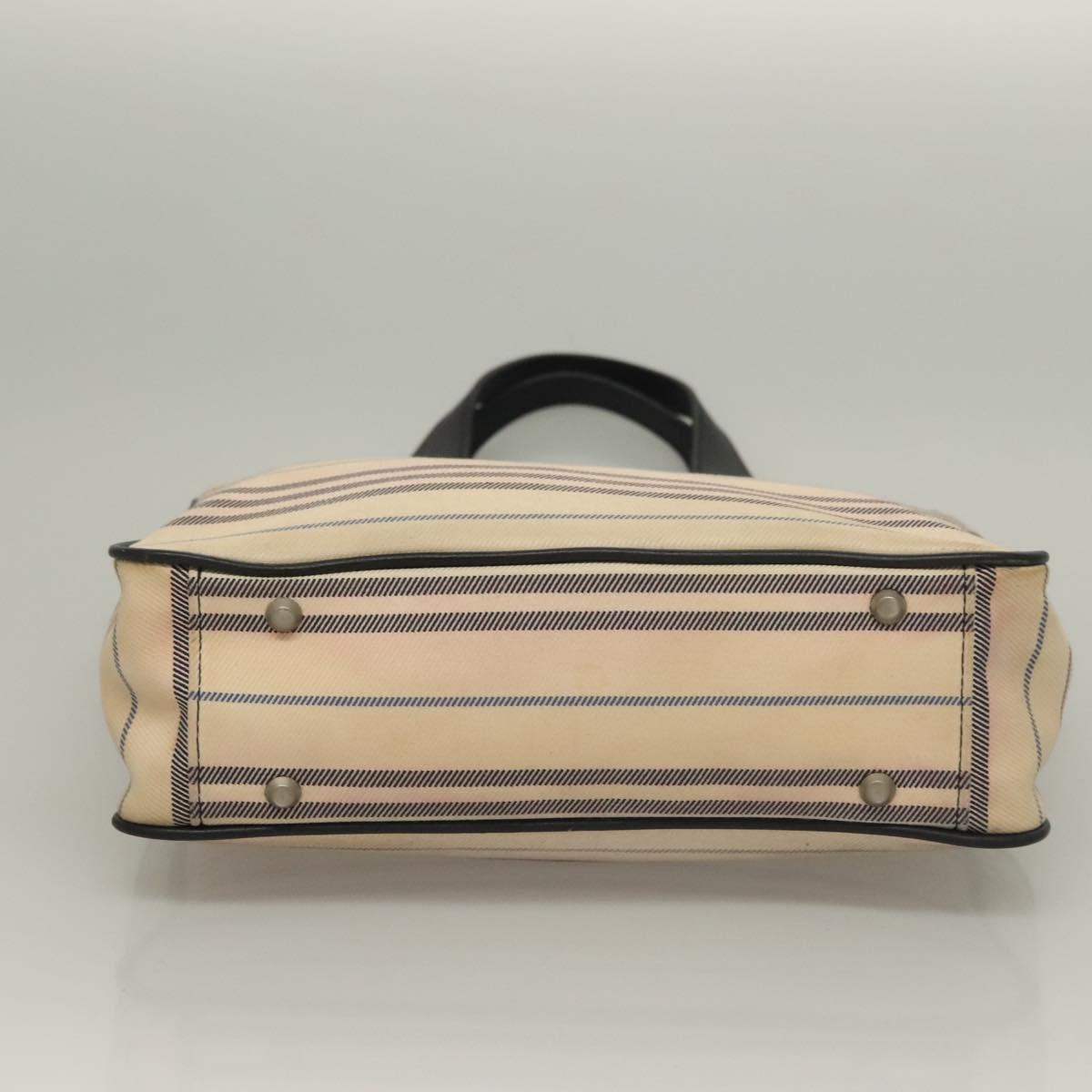 BURBERRY Tote Bag Canvas Beige Silver Auth bs27693
