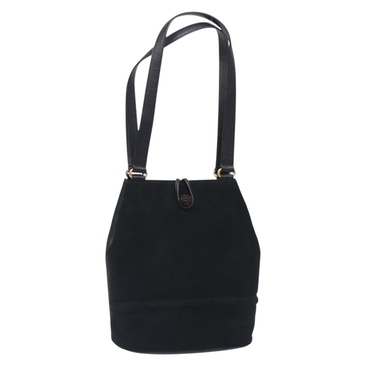 Burberrys Shoulder Bag Suede Leather Black Gold Auth bs27695