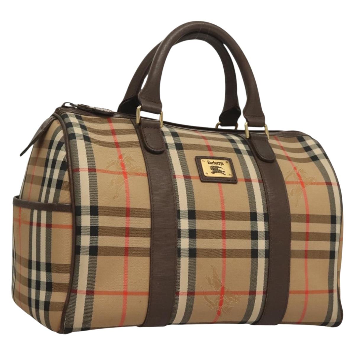 Burberrys Nova Check Boston Bag Canvas Beige Gold Auth bs27698