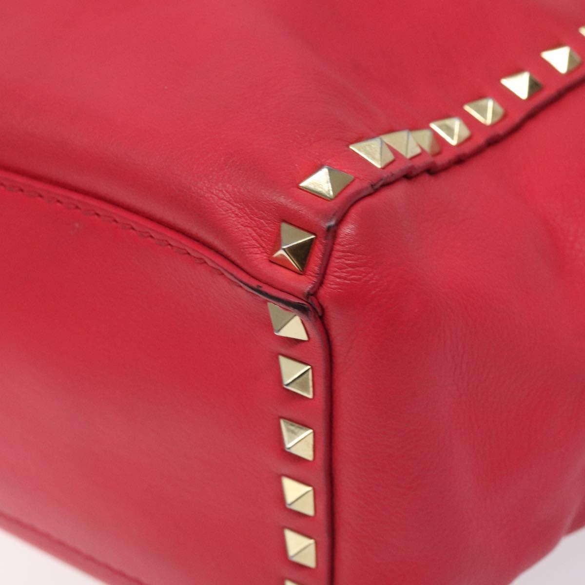 VALENTINO Valentino Rockstuds Hand Bag Leather Pink Gold Auth bs27703