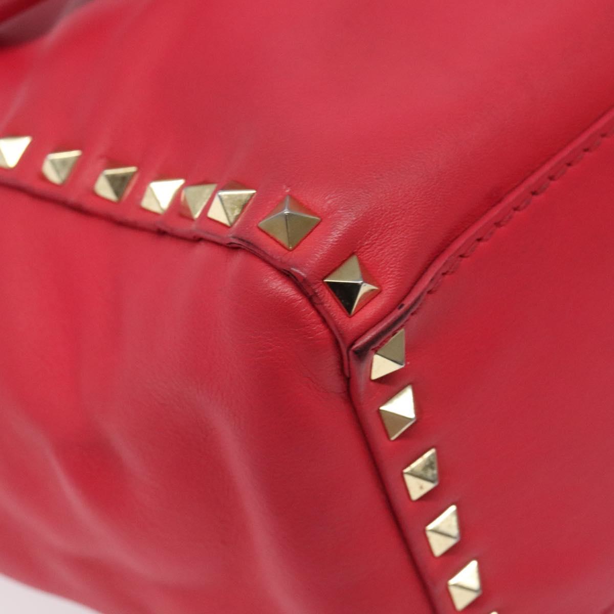 VALENTINO Valentino Rockstuds Hand Bag Leather Pink Gold Auth bs27703