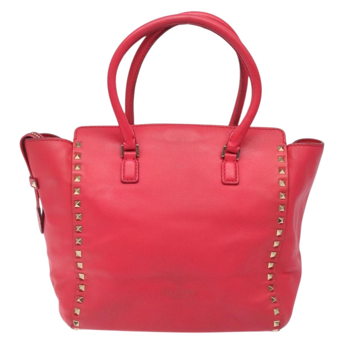 VALENTINO Valentino Rockstuds Hand Bag Leather Pink Gold Auth bs27703