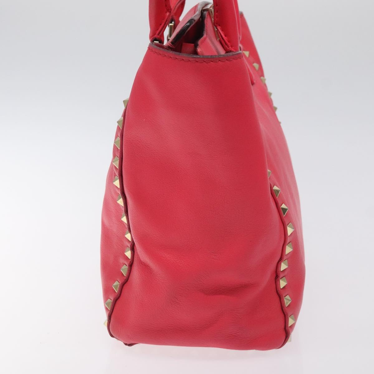 VALENTINO Valentino Rockstuds Hand Bag Leather Pink Gold Auth bs27703