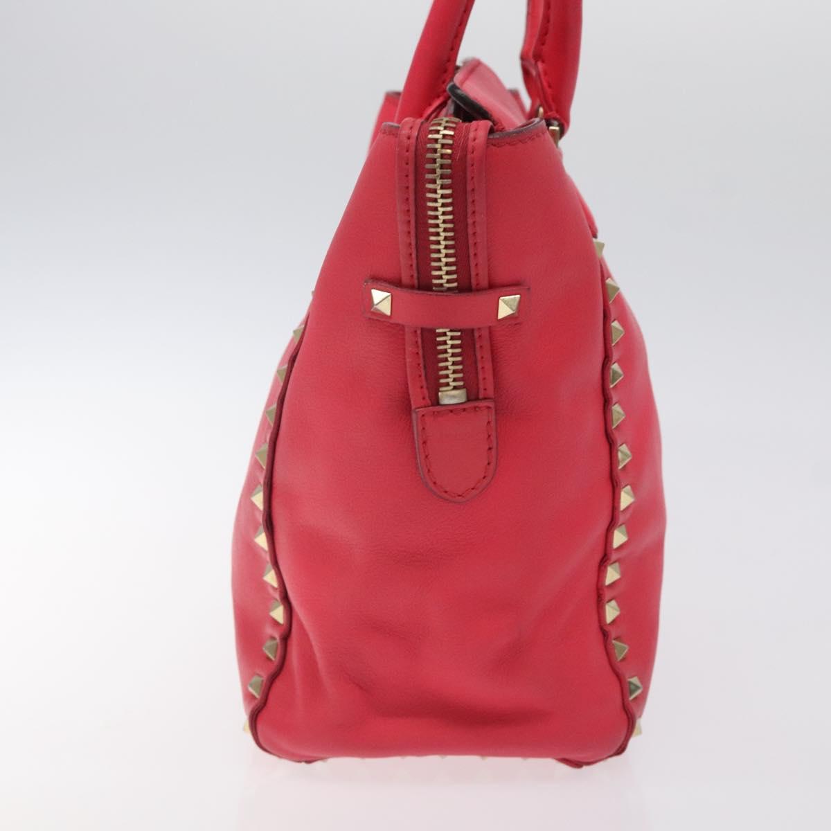 VALENTINO Valentino Rockstuds Hand Bag Leather Pink Gold Auth bs27703