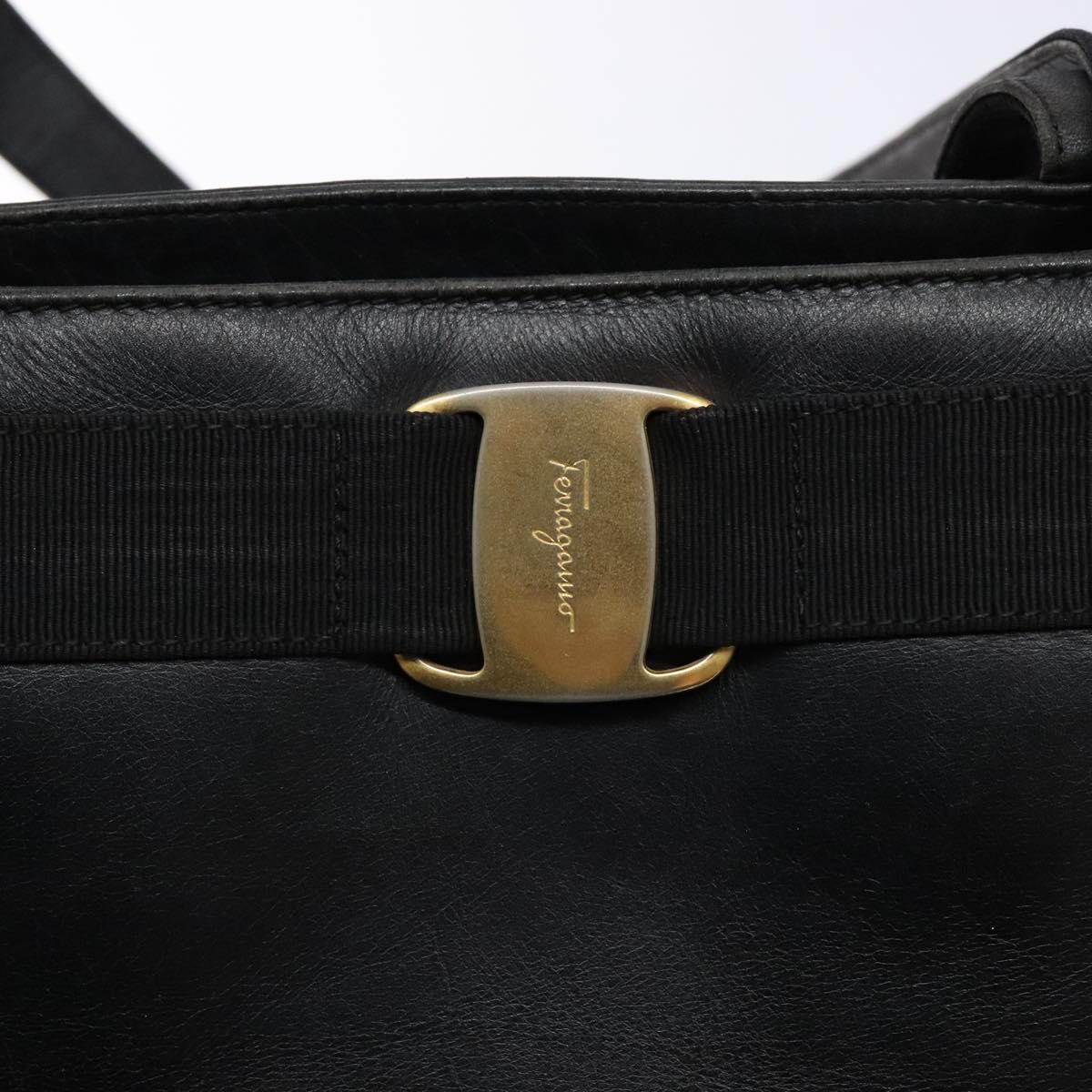 Salvatore Ferragamo Vala Tote Bag Leather Black Gold Auth bs27710