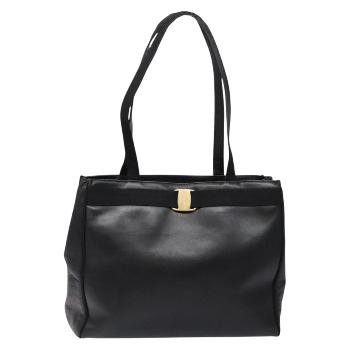 Salvatore Ferragamo Vala Tote Bag Leather Black Gold Auth bs27710