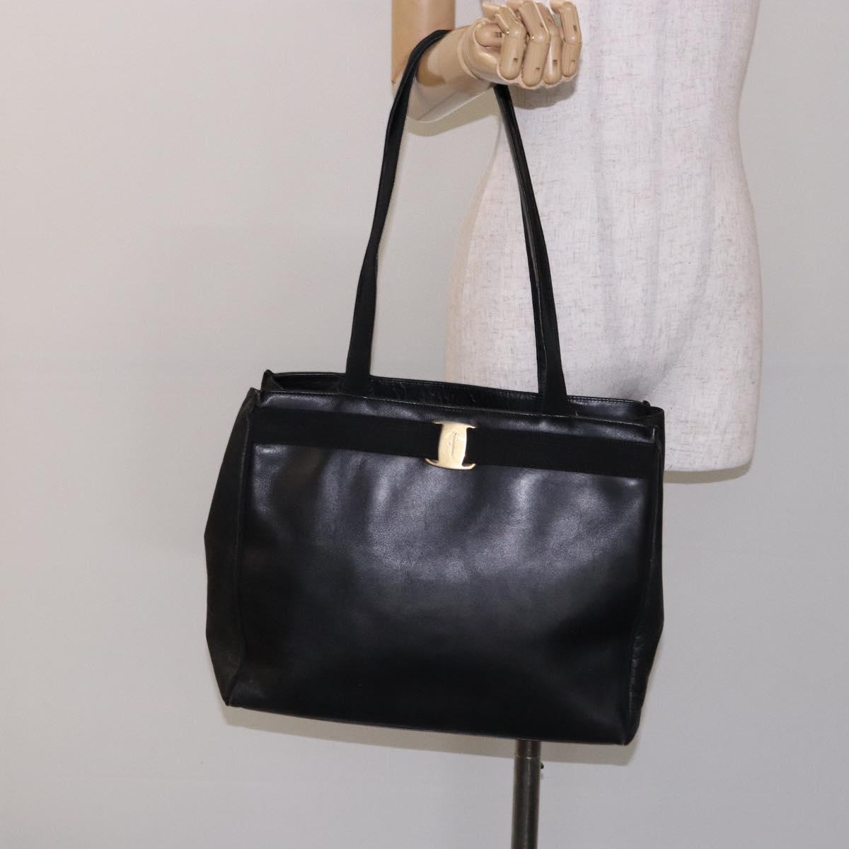 Salvatore Ferragamo Vala Tote Bag Leather Black Gold Auth bs27710