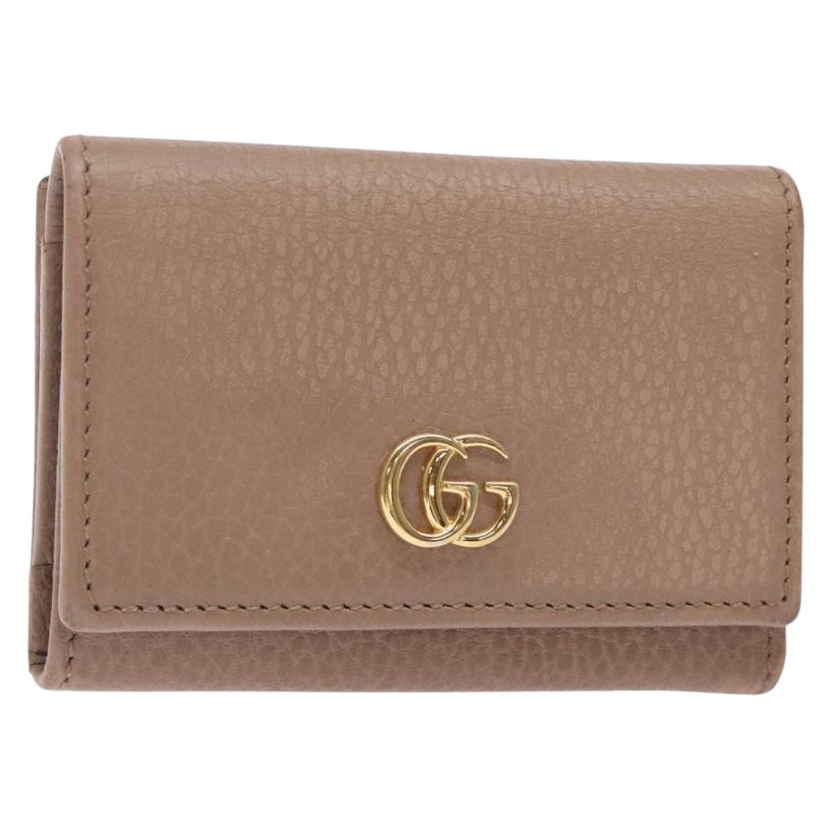 GUCCI GG Marmont Trifold Wallet Leather Beige Gold 644407 Auth bs27761