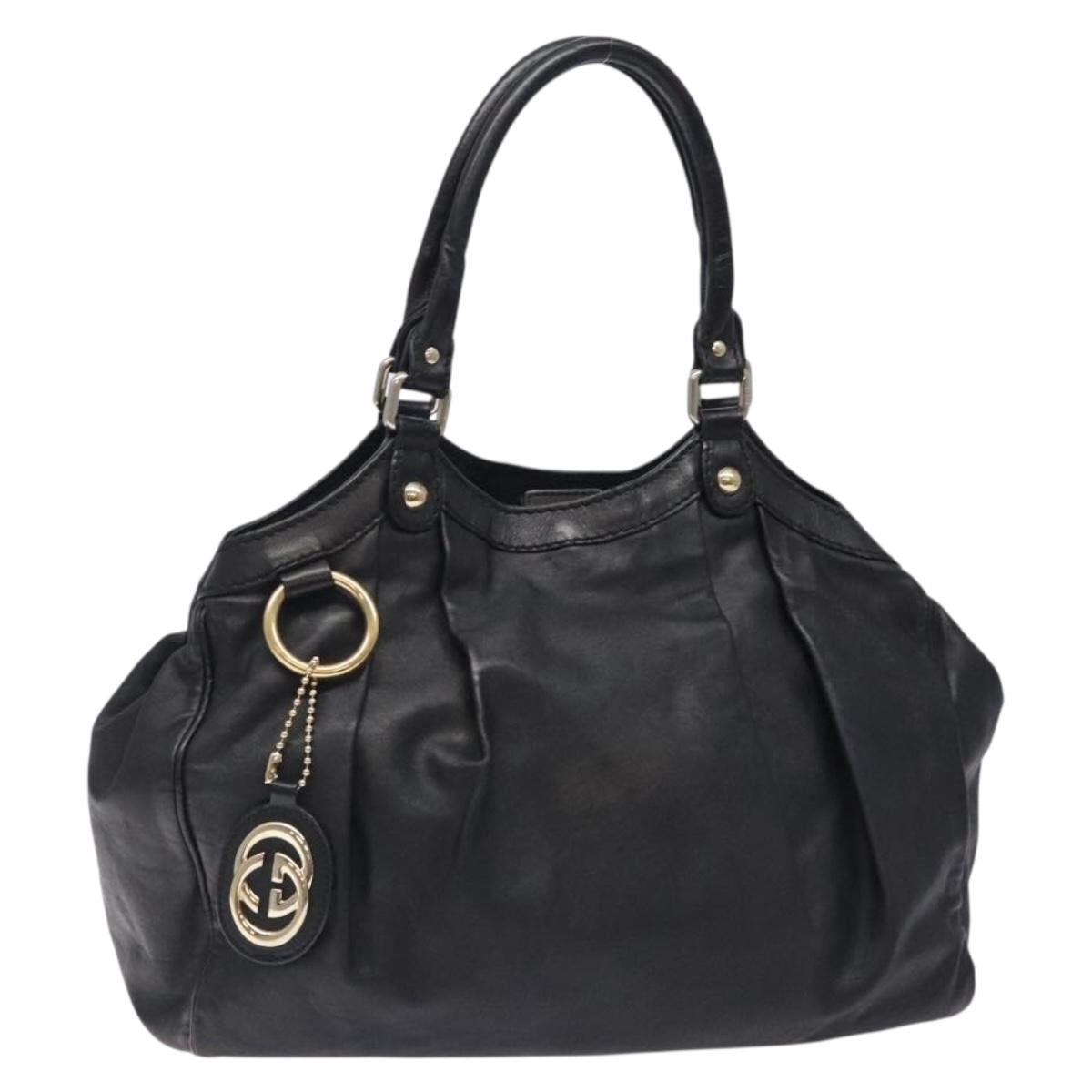 GUCCI Sukey Hand Bag Leather Black Gold 211944 Auth bs27788