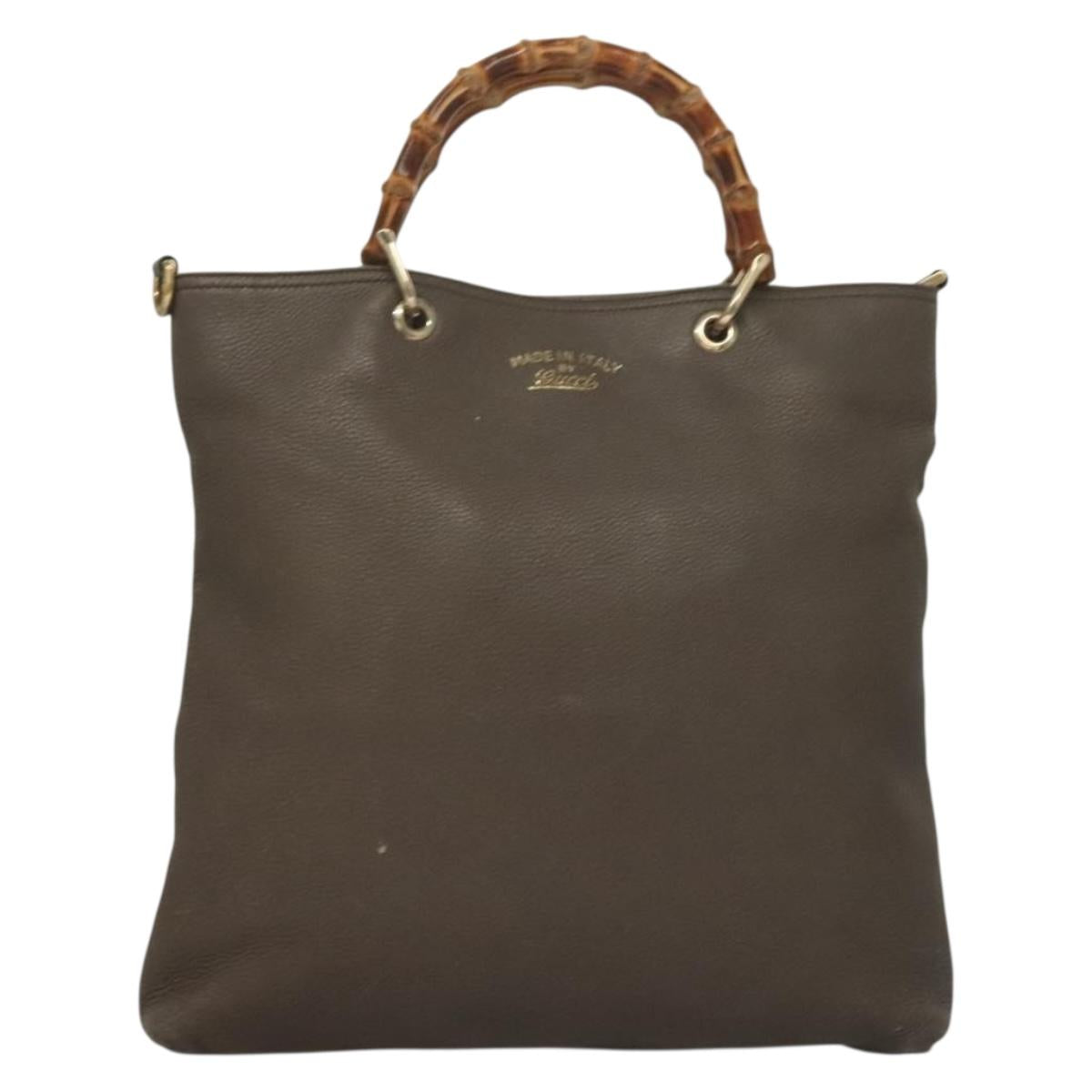 GUCCI Bamboo Hand Bag Leather Gray Gold 323663 Auth bs27789