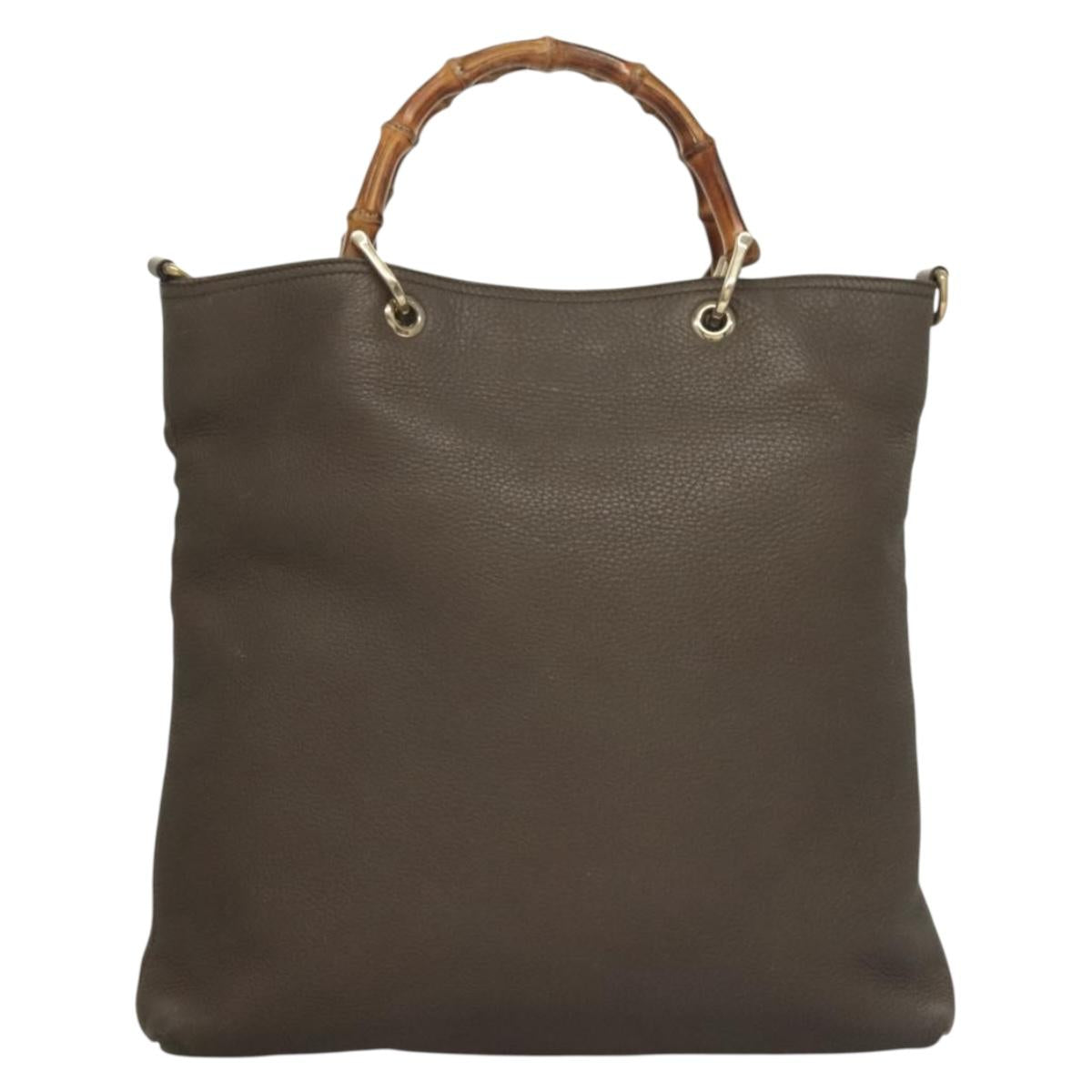 GUCCI Bamboo Hand Bag Leather Gray Gold 323663 Auth bs27789