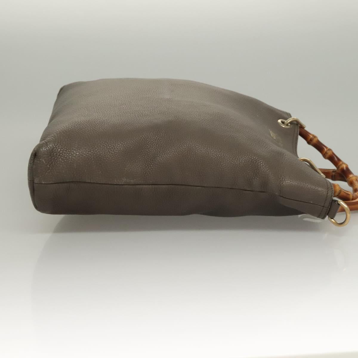 GUCCI Bamboo Hand Bag Leather Gray Gold 323663 Auth bs27789