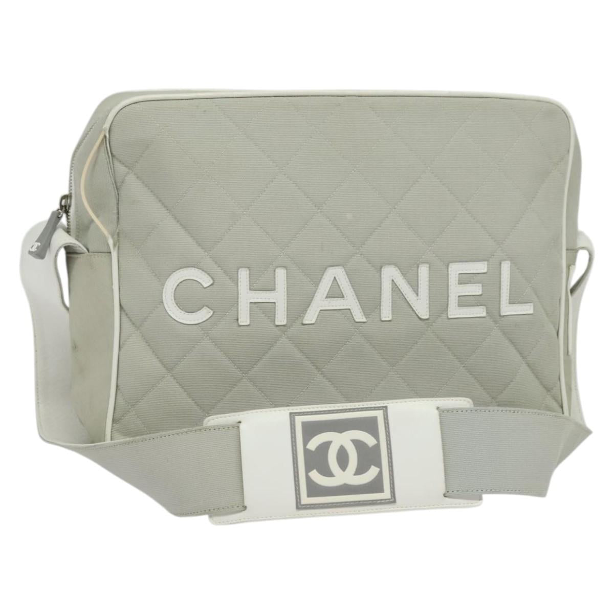 CHANEL Sports Matelasse Shoulder Bag Canvas Gray Silver CC Auth bs27802