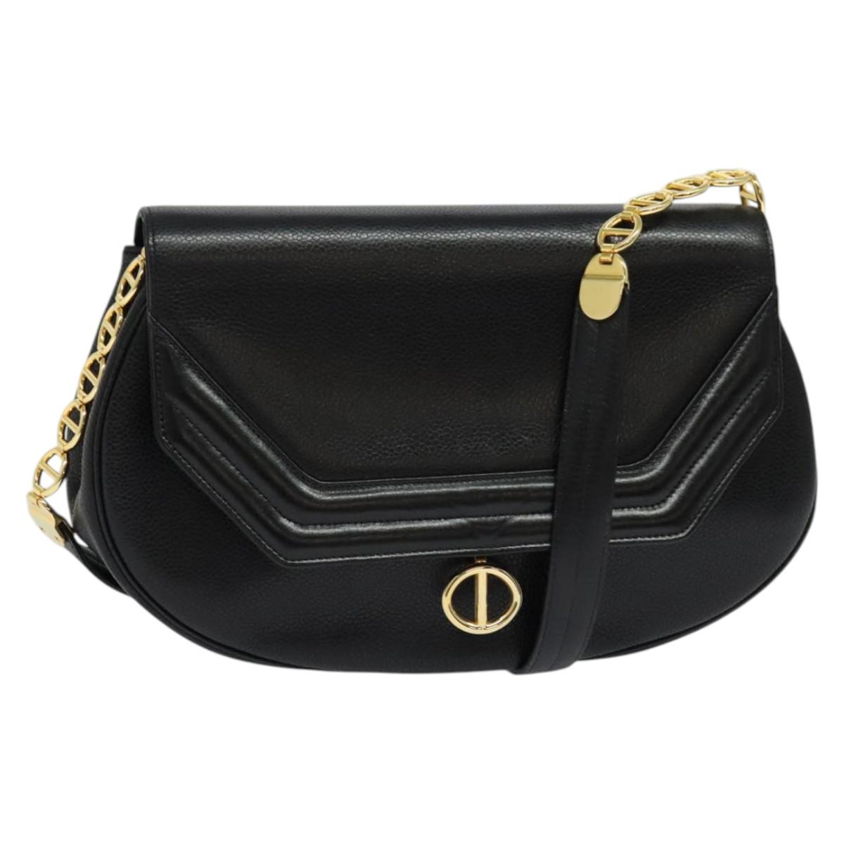 Christian Dior Shoulder Bag Leather Black Gold Auth bs27817