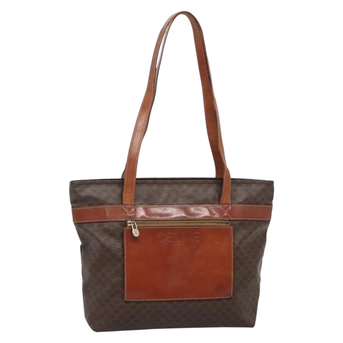 CELINE Macadam Canvas Tote Bag PVC Leather Brown Gold Auth bs27821