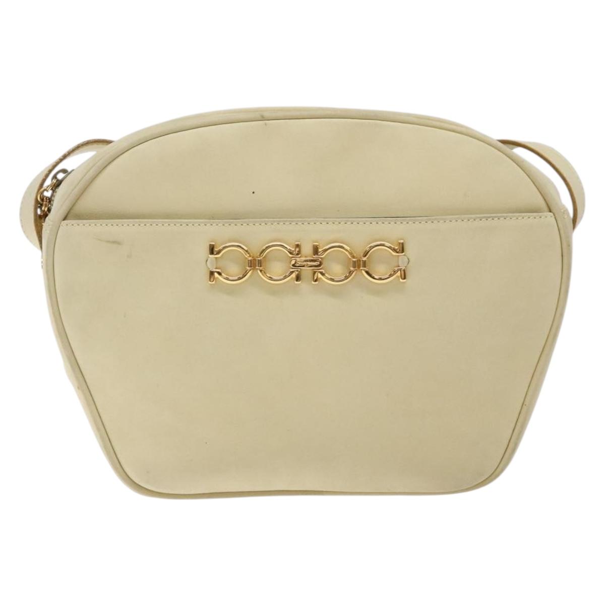 Salvatore Ferragamo Gancini Shoulder Bag Suede Beige Gold Auth bs27824