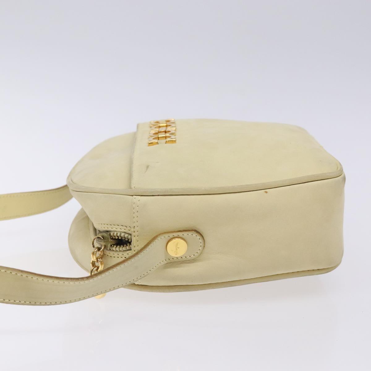 Salvatore Ferragamo Gancini Shoulder Bag Suede Beige Gold Auth bs27824