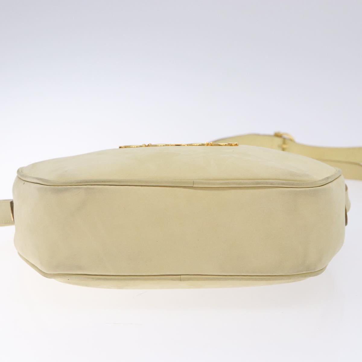 Salvatore Ferragamo Gancini Shoulder Bag Suede Beige Gold Auth bs27824