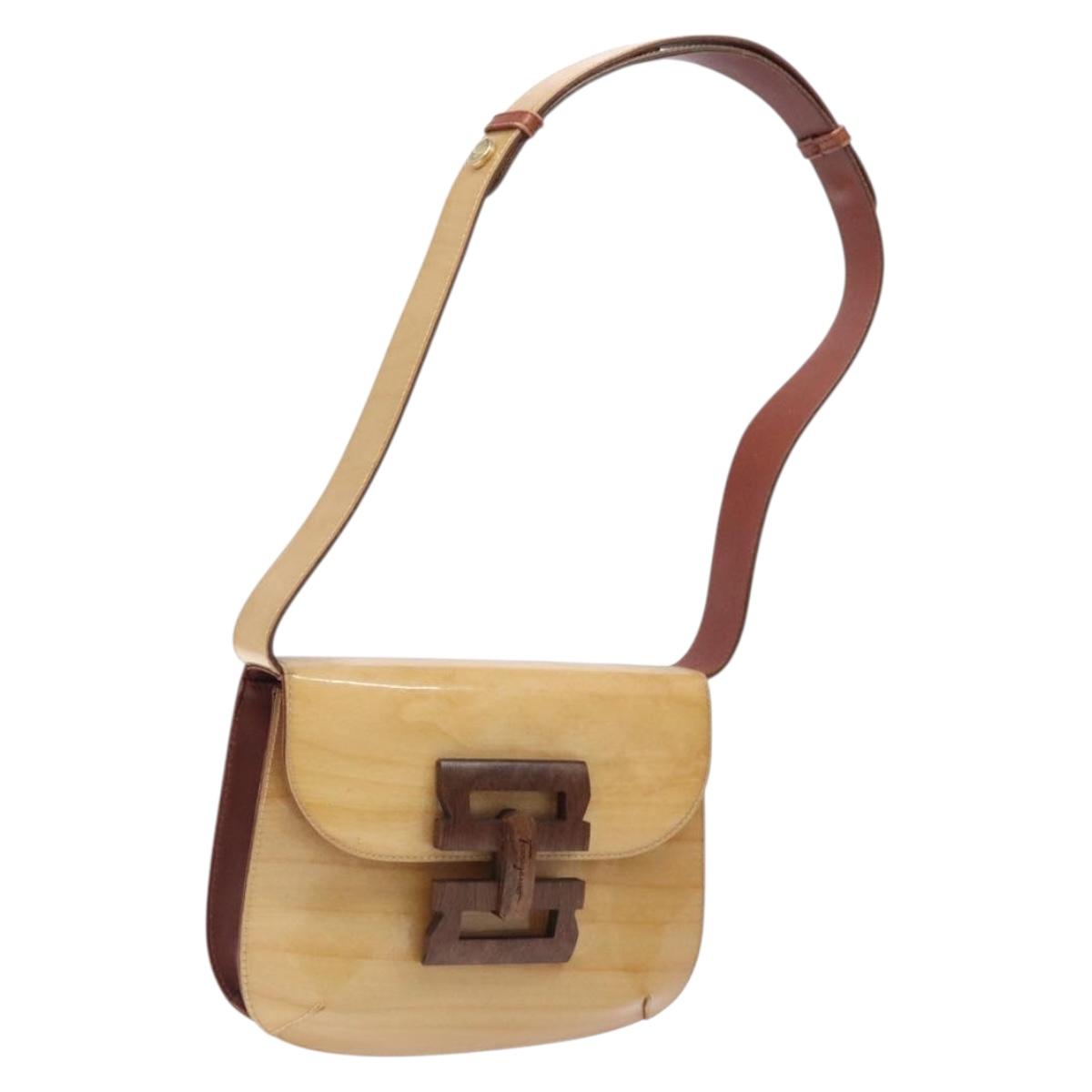 Salvatore Ferragamo Gancini Shoulder Bag Enamel Beige Gold Auth bs27828