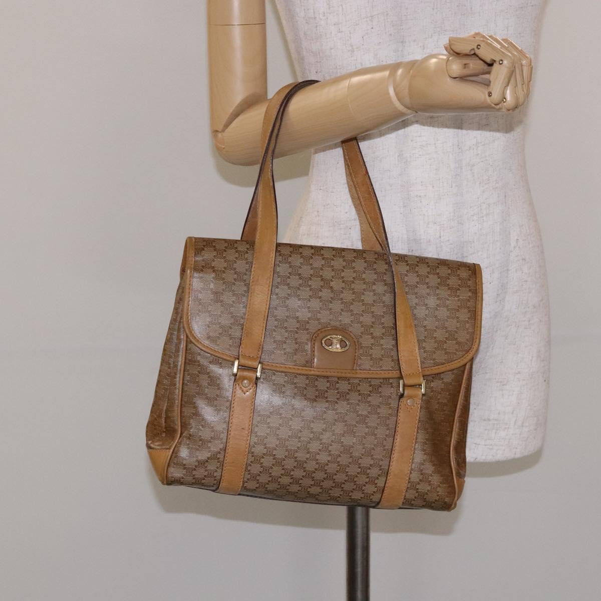 CELINE Macadam Canvas Hand Bag PVC Beige Gold Auth bs27832