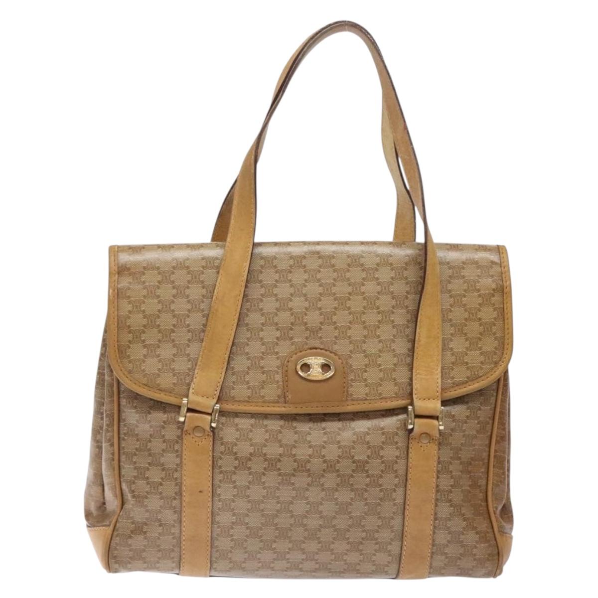 CELINE Macadam Canvas Hand Bag PVC Beige Gold Auth bs27832