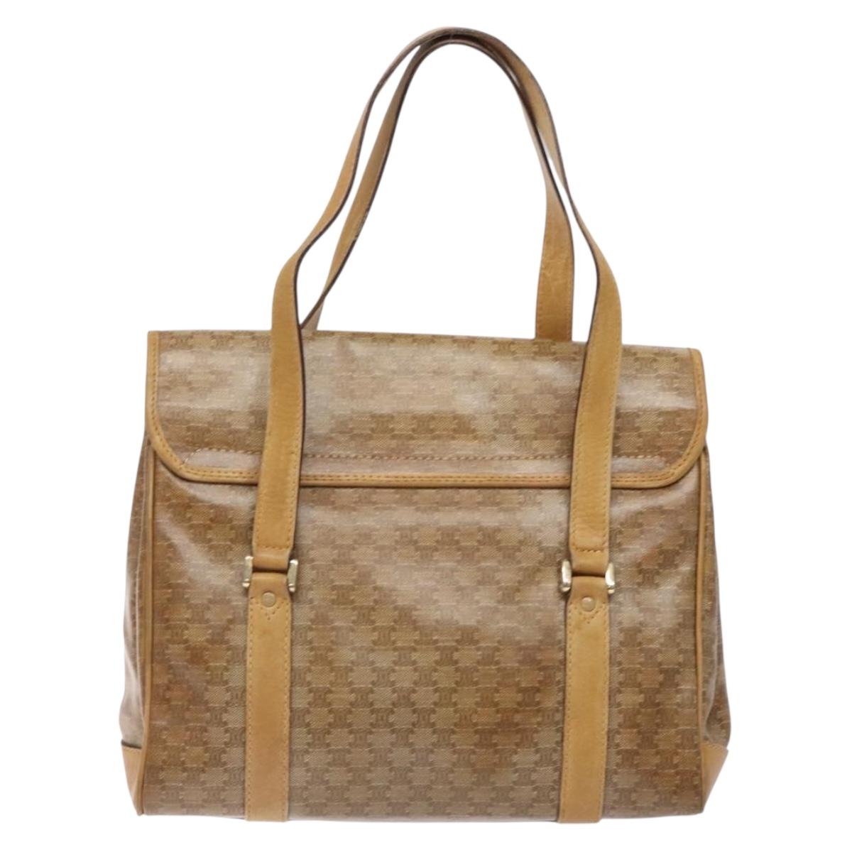 CELINE Macadam Canvas Hand Bag PVC Beige Gold Auth bs27832