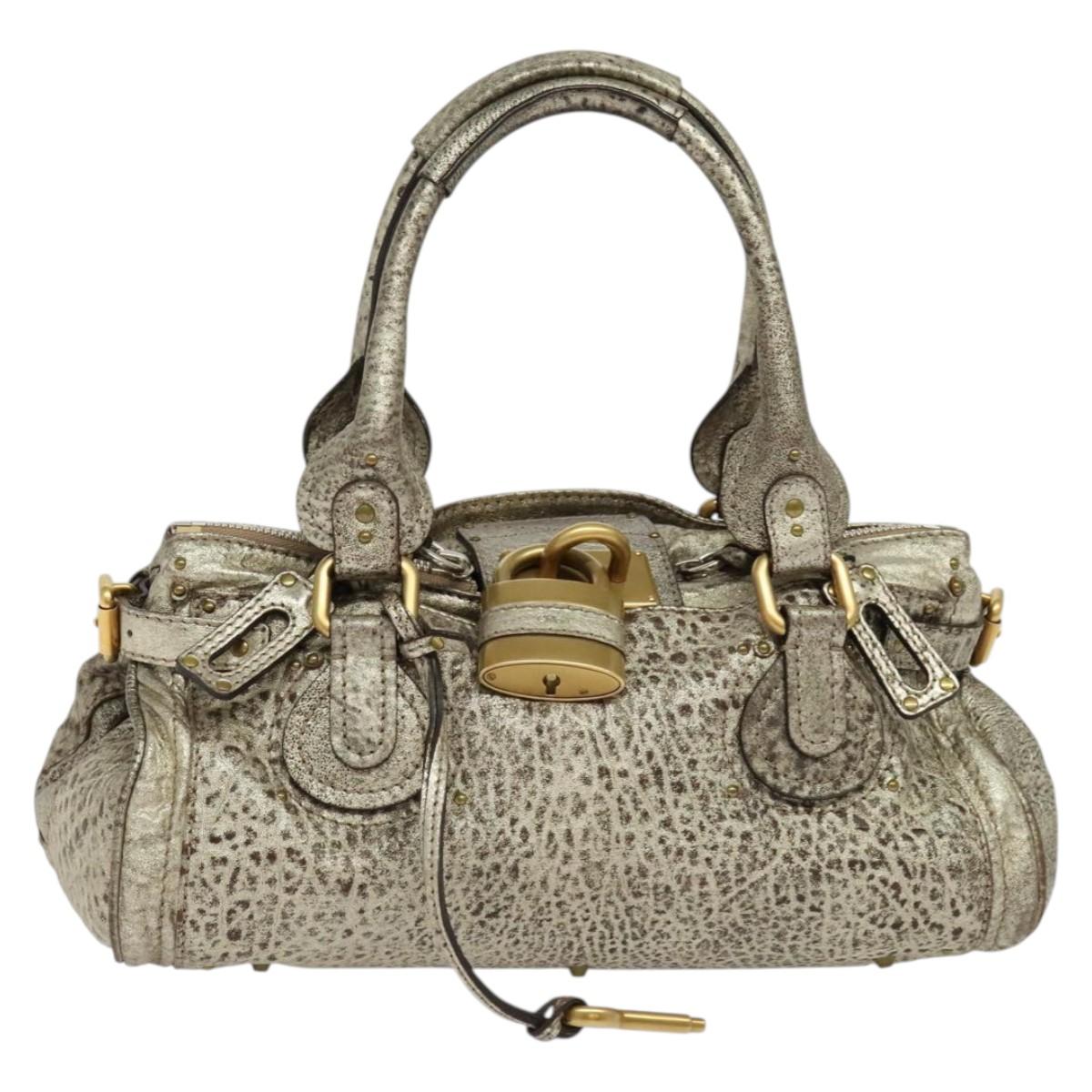 Chloe Paddington Hand Bag Leather Champagne Gold Gold Silver Auth bs27834