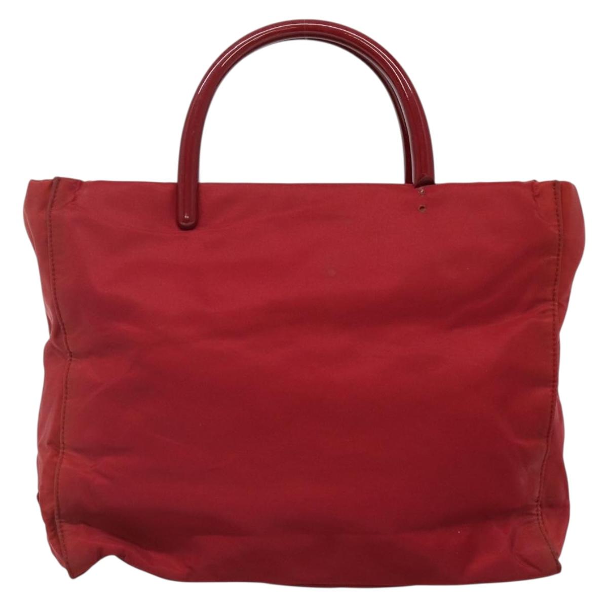 PRADA Tote Bag Nylon Red Silver Auth bs27835