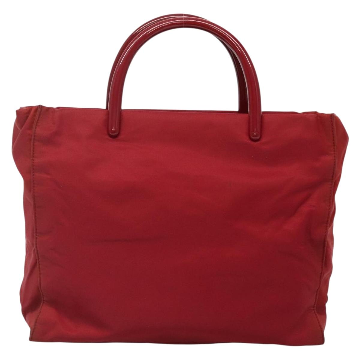 PRADA Tote Bag Nylon Red Silver Auth bs27835
