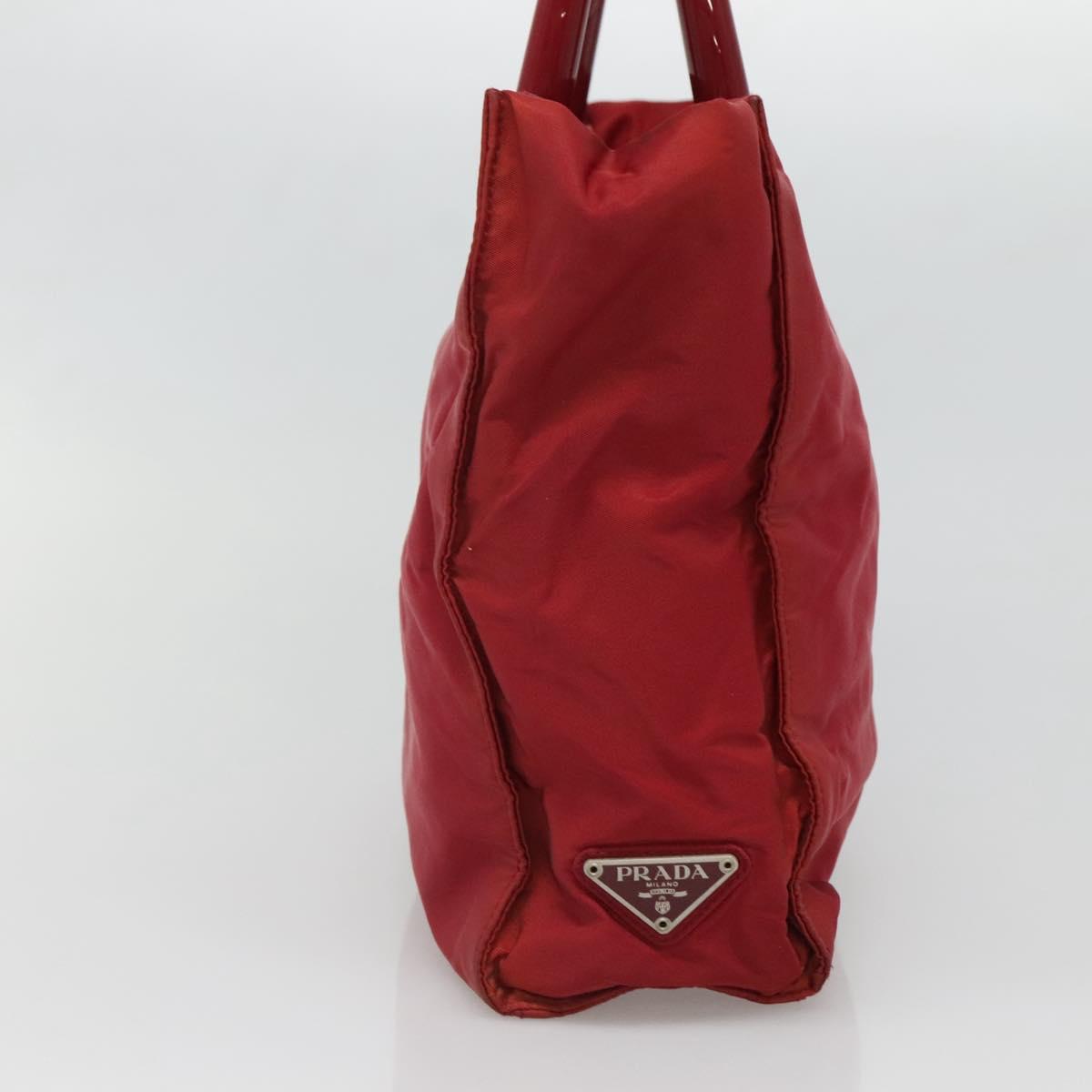 PRADA Tote Bag Nylon Red Silver Auth bs27835
