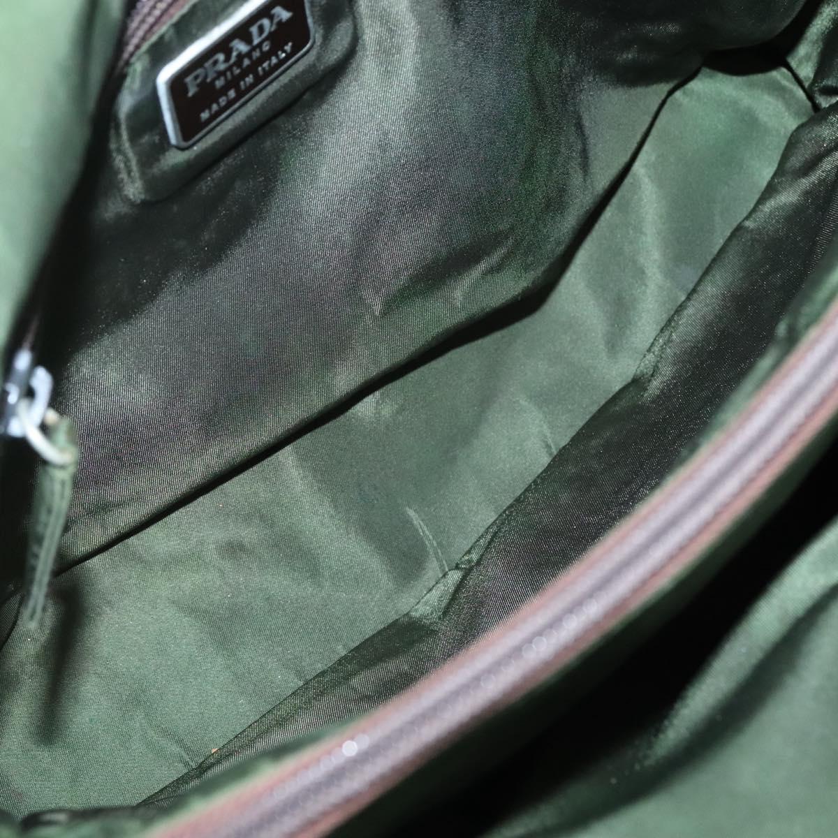 PRADA Tote Bag Nylon Khaki Silver Auth bs27836