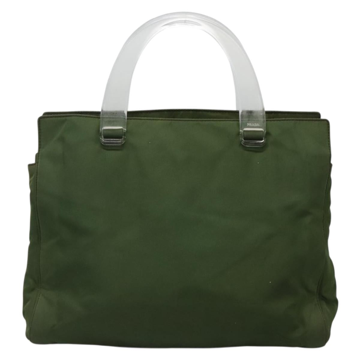 PRADA Tote Bag Nylon Khaki Silver Auth bs27836