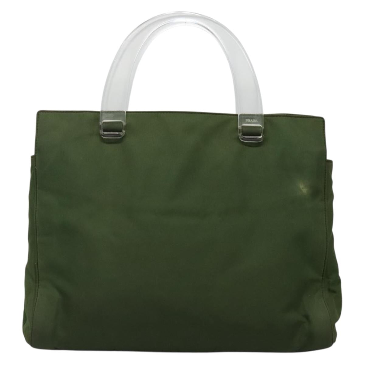 PRADA Tote Bag Nylon Khaki Silver Auth bs27836