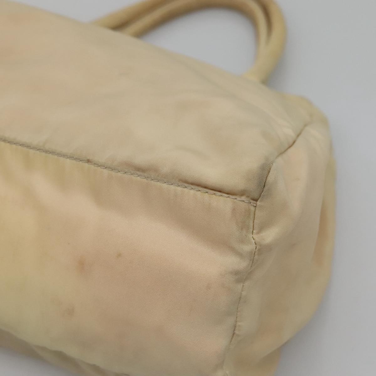 PRADA Tote Bag Nylon Beige Silver Auth bs27837
