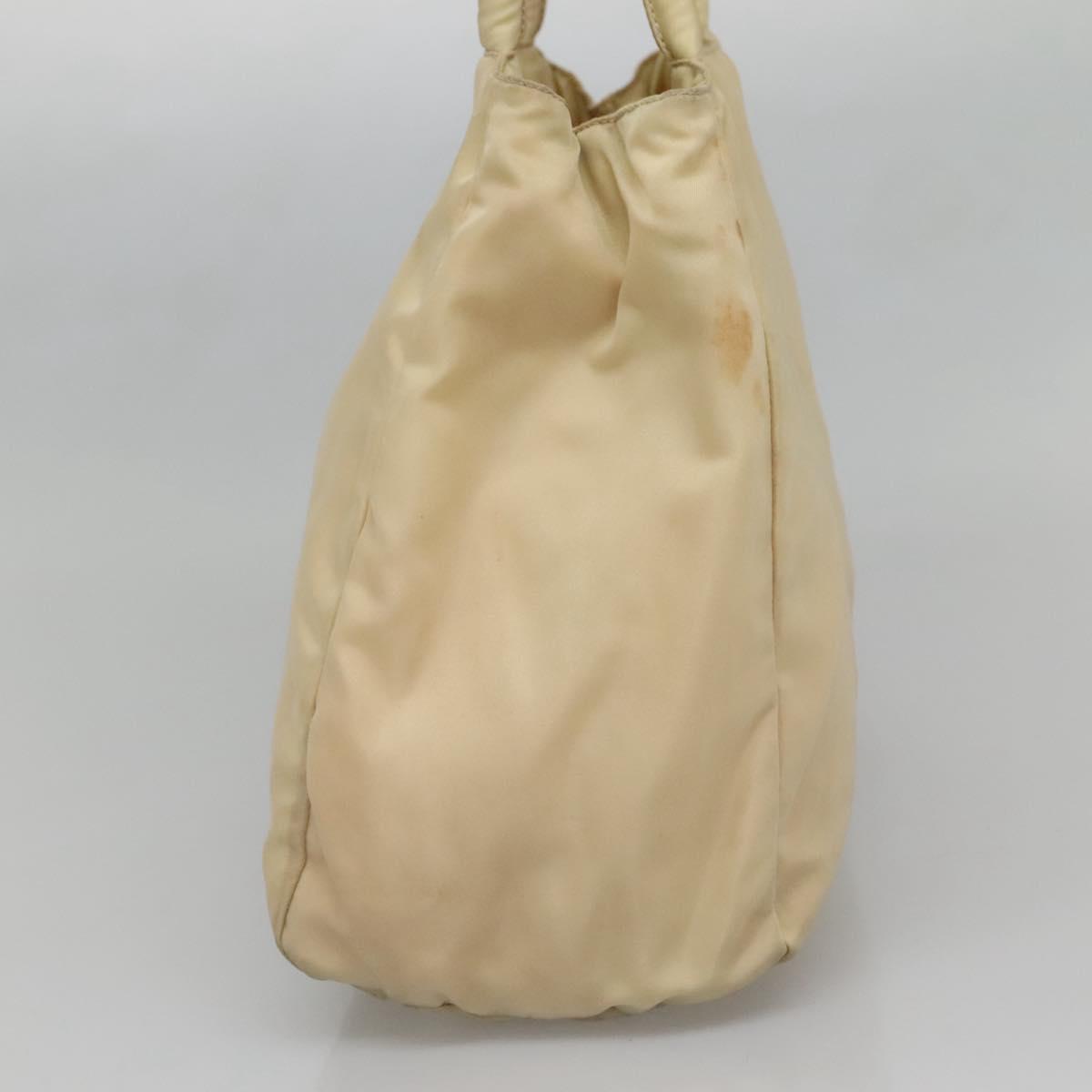 PRADA Tote Bag Nylon Beige Silver Auth bs27837