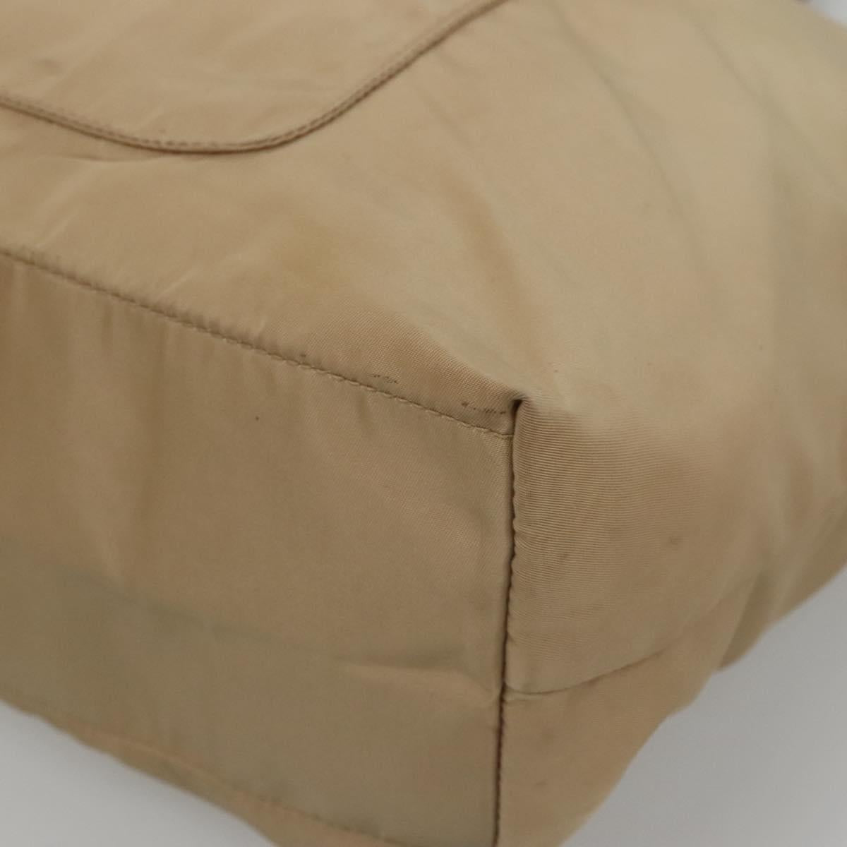 PRADA Tote Bag Nylon Beige Silver Auth bs27839