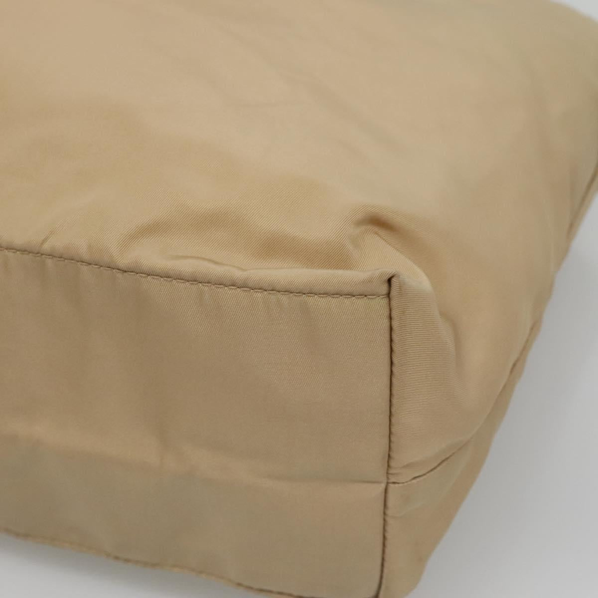 PRADA Tote Bag Nylon Beige Silver Auth bs27839