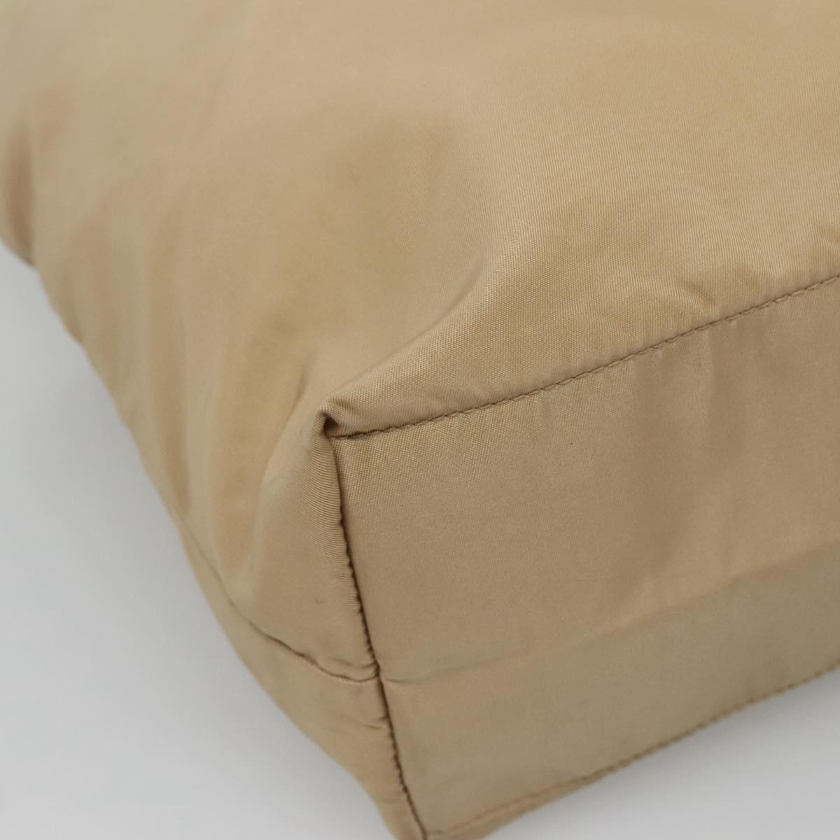 PRADA Tote Bag Nylon Beige Silver Auth bs27839