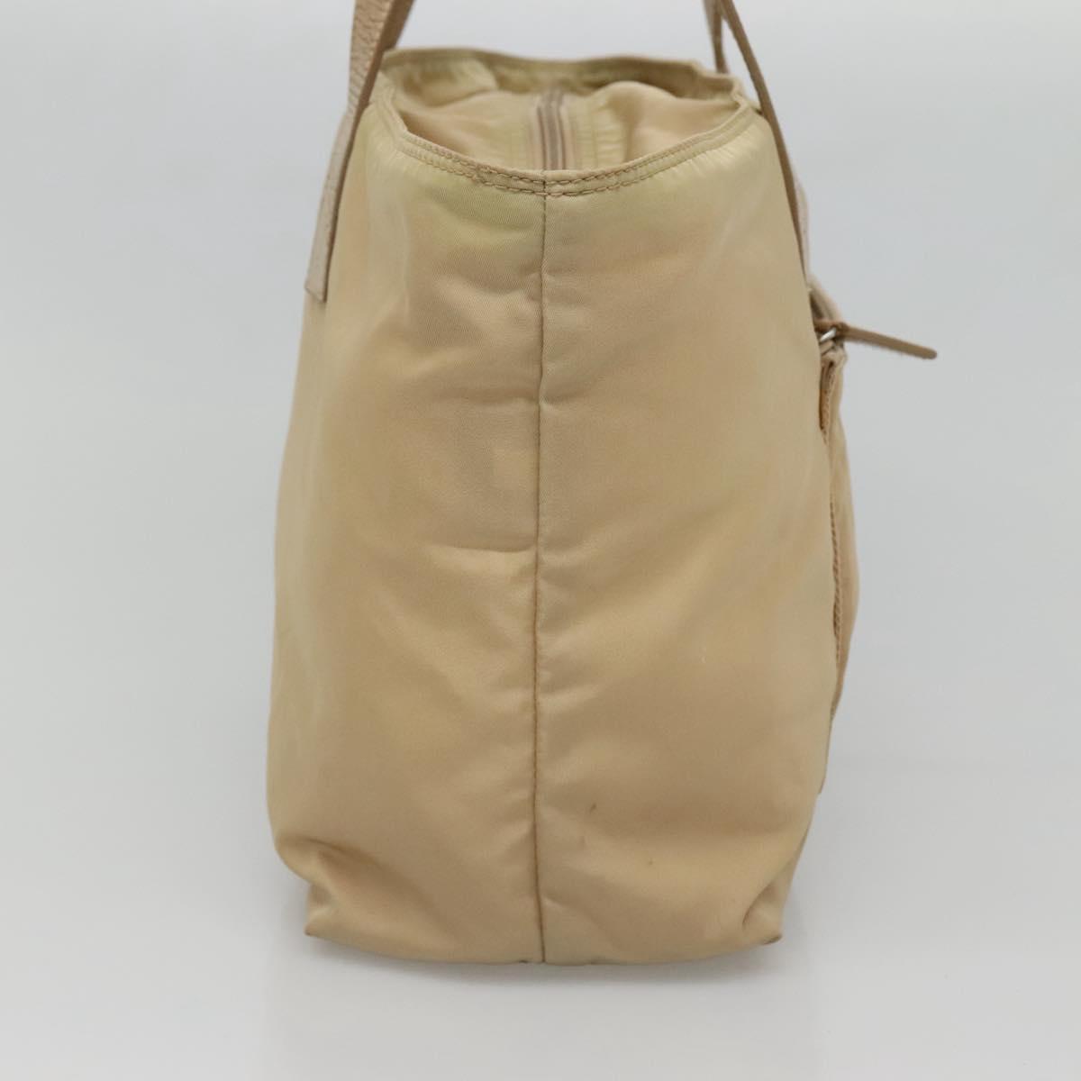 PRADA Tote Bag Nylon Beige Silver Auth bs27839
