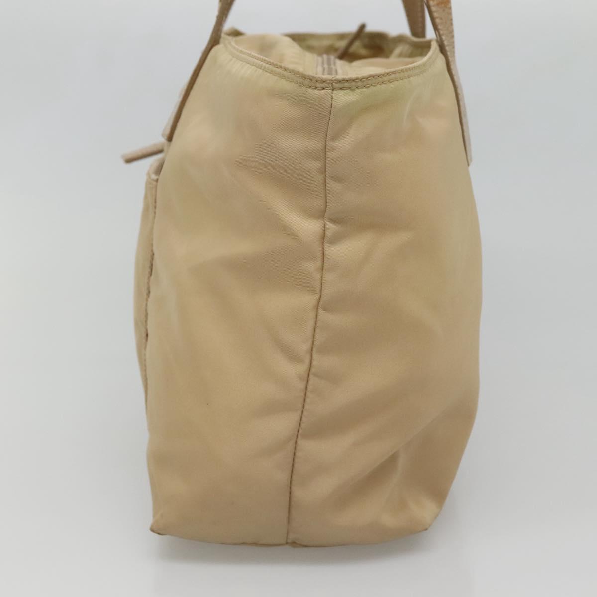 PRADA Tote Bag Nylon Beige Silver Auth bs27839