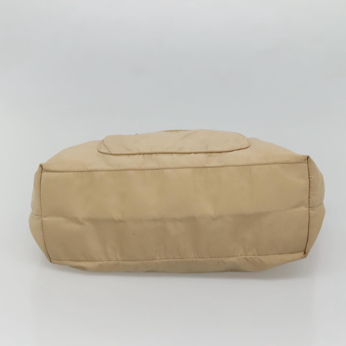 PRADA Tote Bag Nylon Beige Silver Auth bs27839