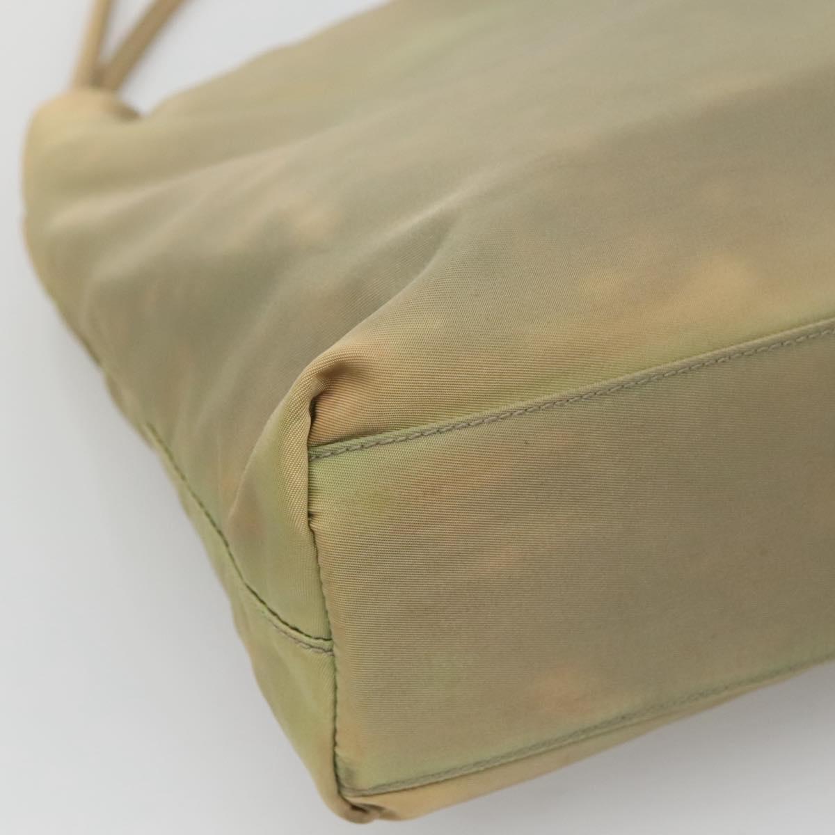 PRADA Tote Bag Nylon Beige Silver Auth bs27846