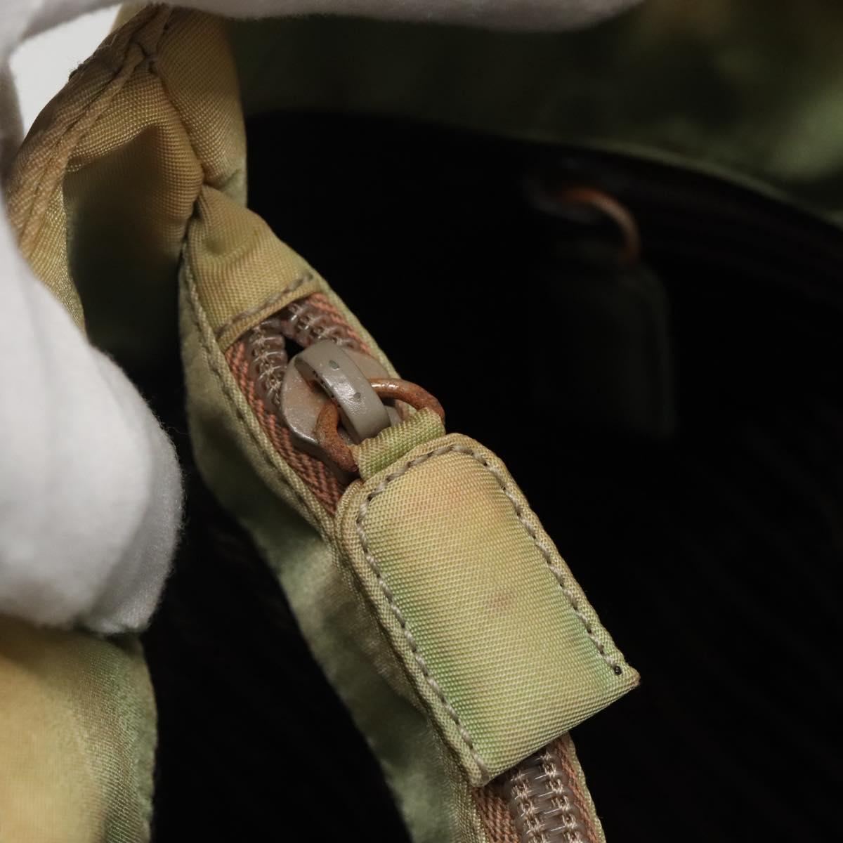 PRADA Tote Bag Nylon Beige Silver Auth bs27846