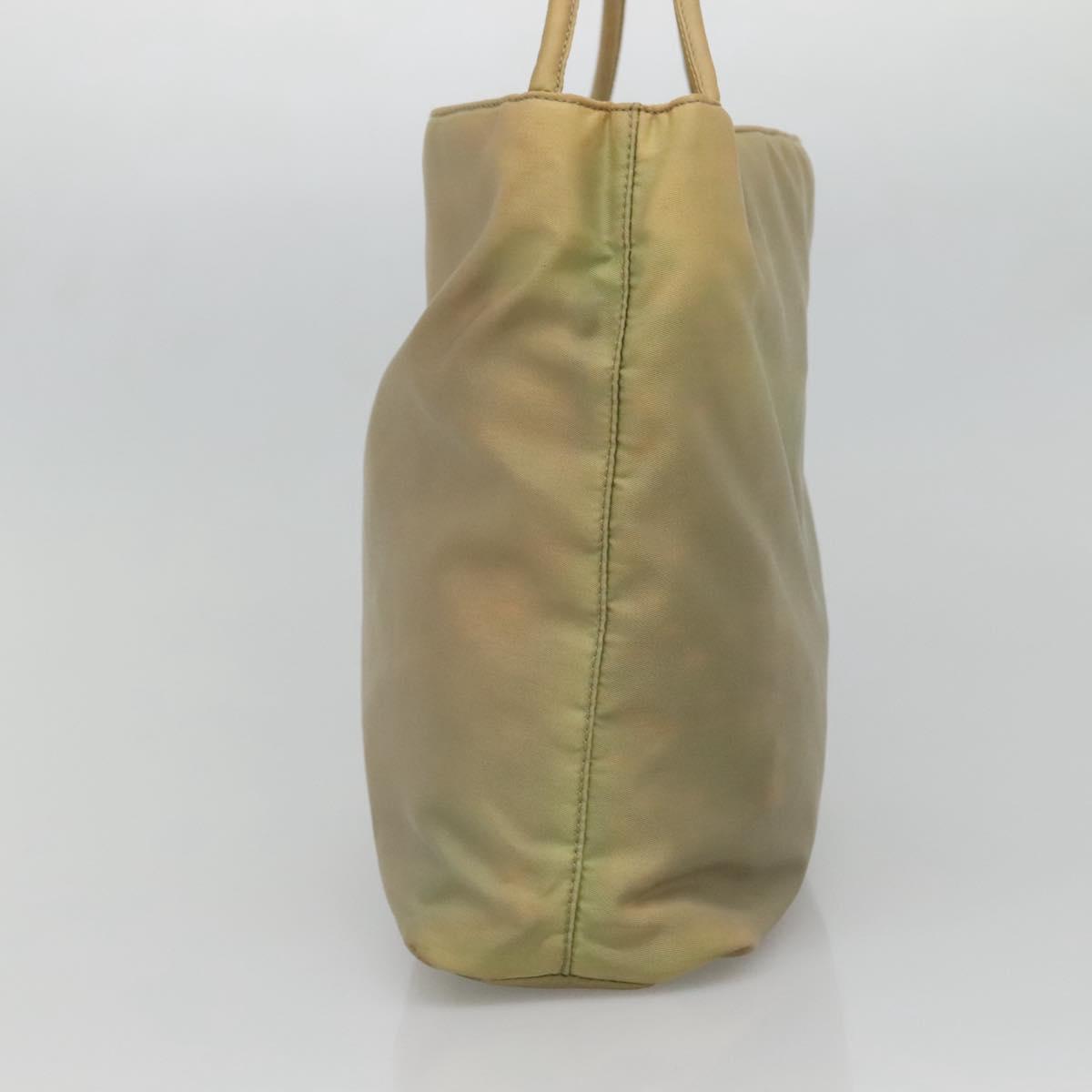 PRADA Tote Bag Nylon Beige Silver Auth bs27846