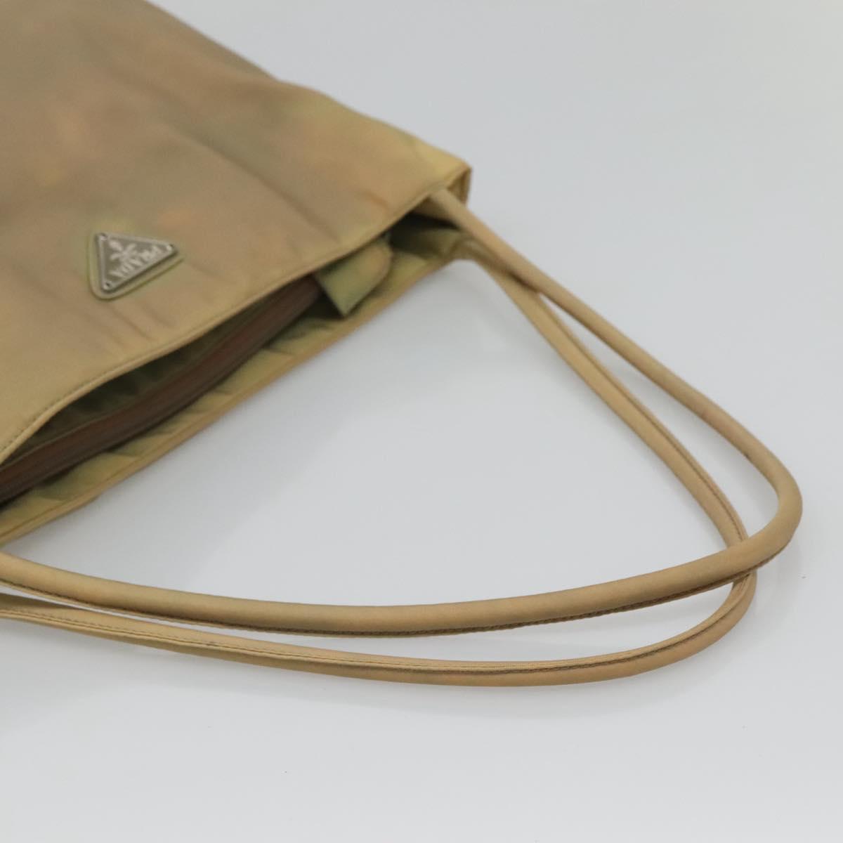 PRADA Tote Bag Nylon Beige Silver Auth bs27846