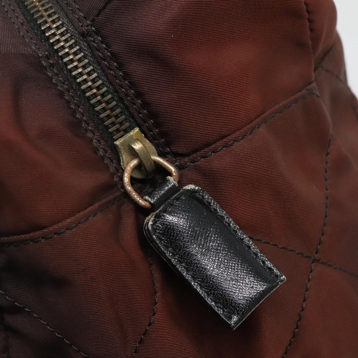 PRADA Chain Shoulder Bag Nylon Brown Gold Auth bs27847