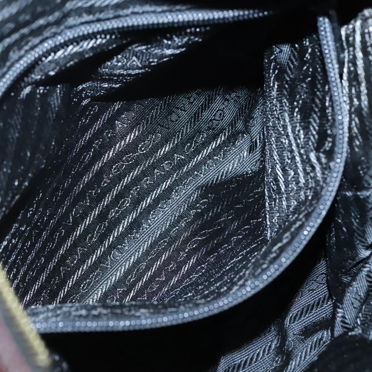 PRADA Chain Shoulder Bag Nylon Brown Gold Auth bs27847