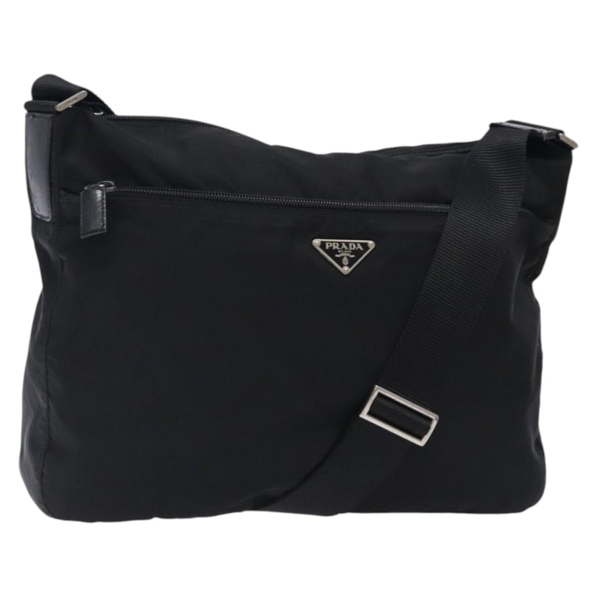 PRADA Shoulder Bag Nylon Black Silver Auth bs27850