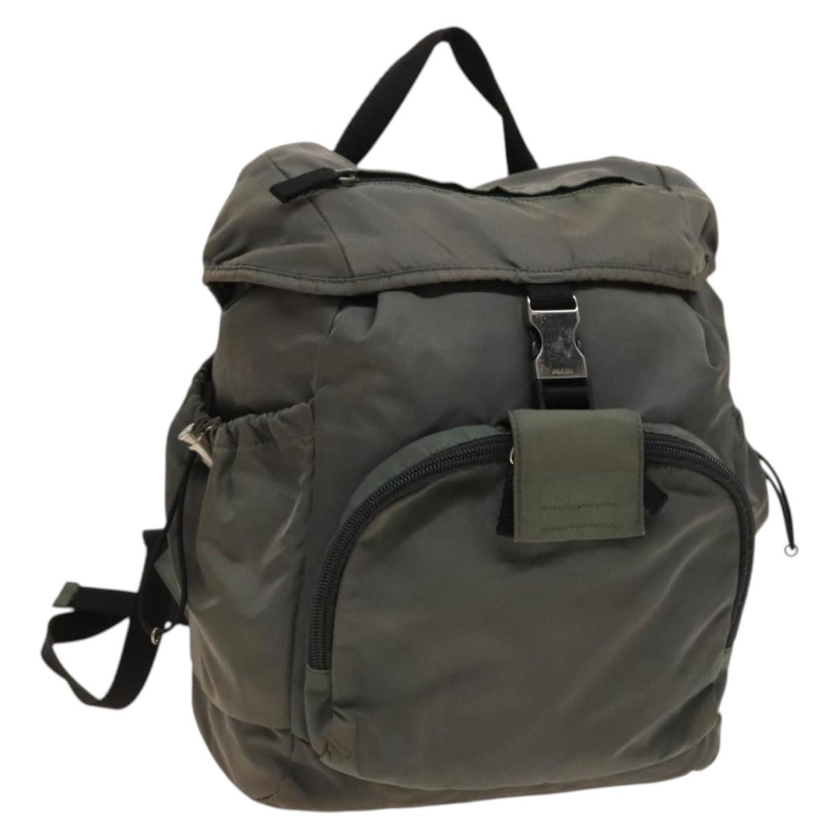 PRADA Backpack Nylon Khaki Silver Auth bs27852