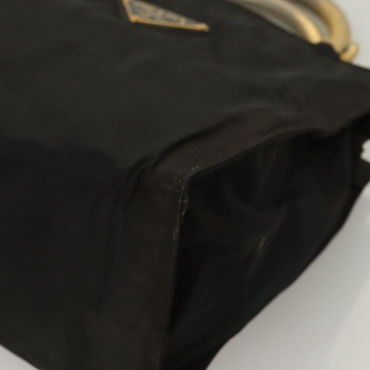 PRADA Hand Bag Nylon Black Gold Auth bs27856